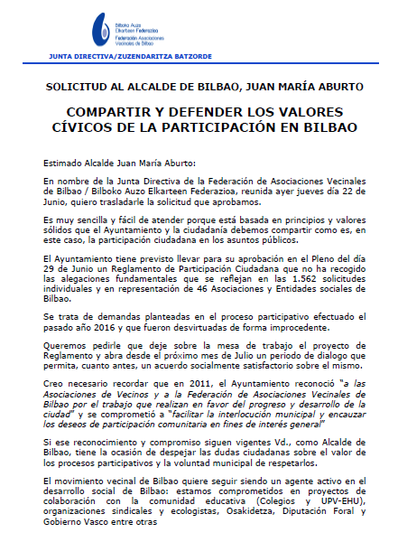 carta al alcalde Junio 2017